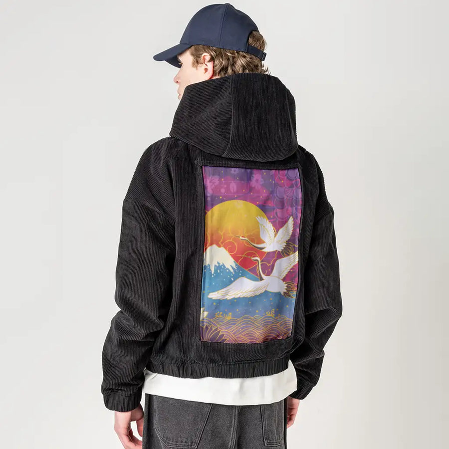 cyberedo patch on male retro cord hoodie in onyx