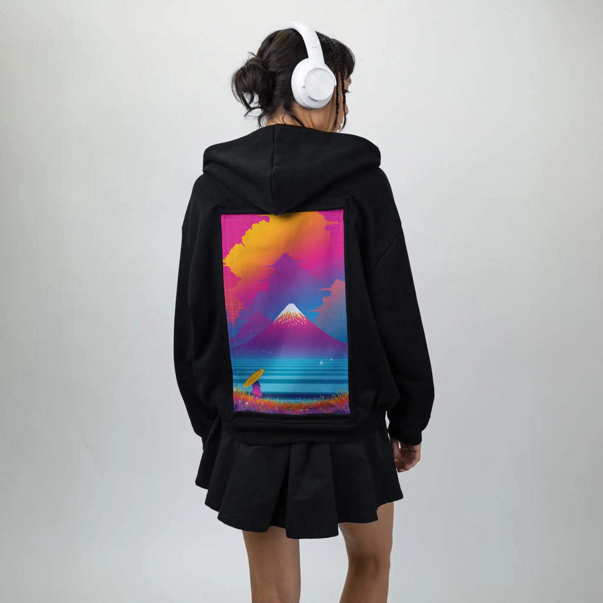 cyberfuji patch on female essential zip hoodie in after hours