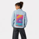 cyberfuji patch on female og denim jacket in oceanside
