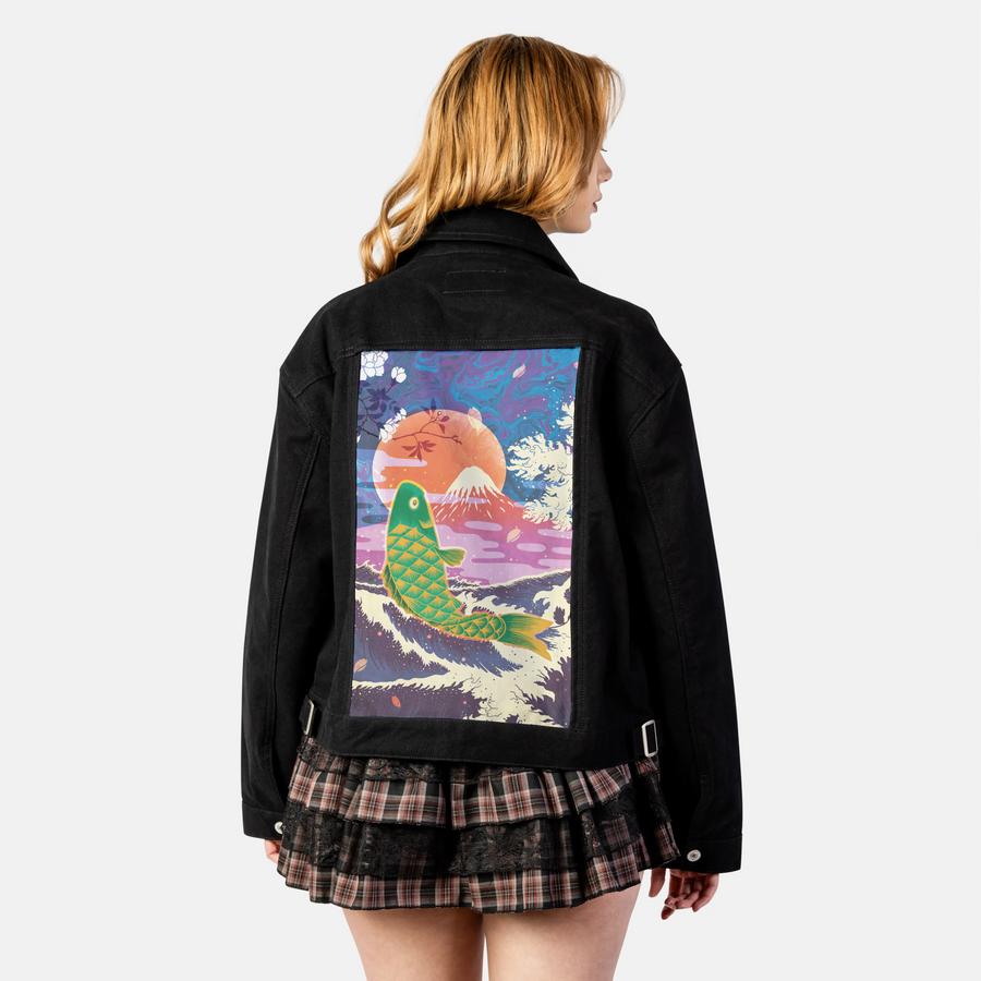 cyberkoi patch on female atelier canvas jacket in nightfall