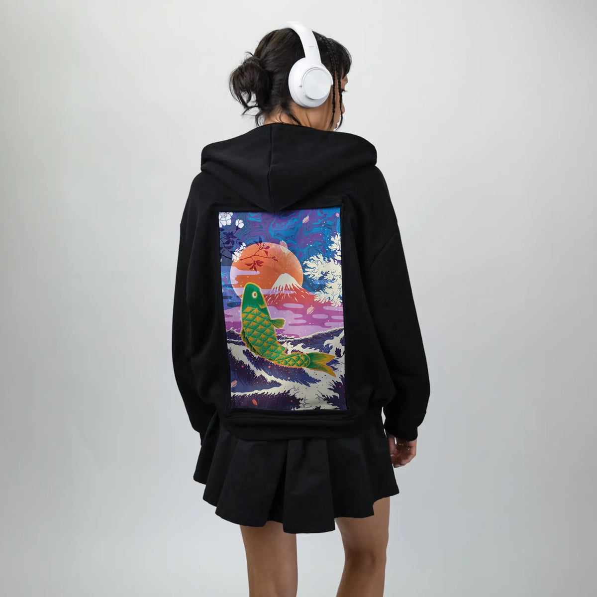cyberkoi patch on female essential zip hoodie in after hours