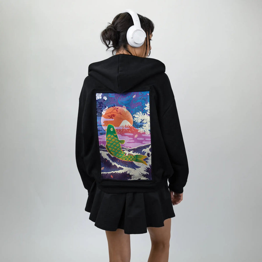 cyberkoi patch on female essential zip hoodie in after hours