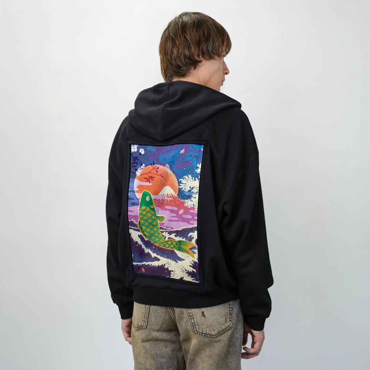 cyberkoi patch on male essential zip hoodie in after hours