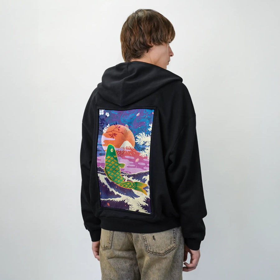 cyberkoi patch on male essential zip hoodie in after hours