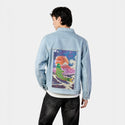 cyberkoi patch on male og denim jacket in oceanside