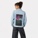 cybervendingmachine patch on female og denim jacket in oceanside