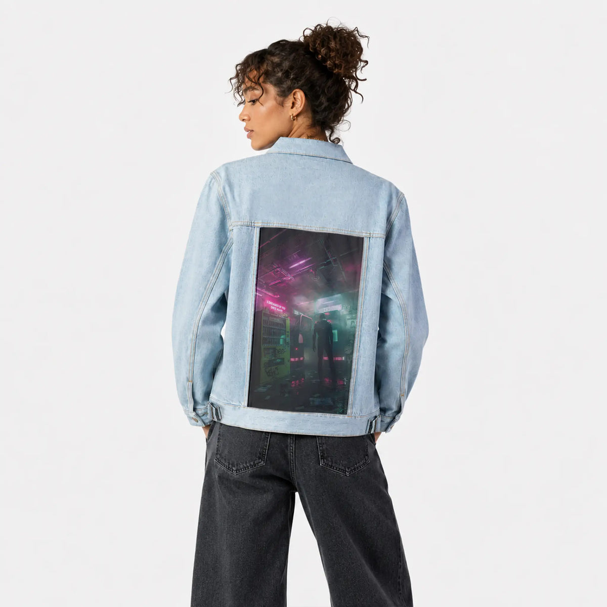 cybervendingmachine patch on female og denim jacket in oceanside