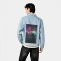 cybervendingmachine patch on male og denim jacket in oceanside