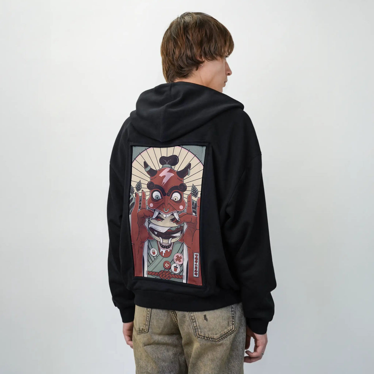 daemonburger patch on male essential zip hoodie in after hours