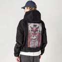 daemonburger patch on male retro cord hoodie in onyx