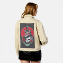 daggerskull patch on female atelier canvas jacket in tan