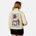 dappercat patch on female atelier canvas jacket in tan