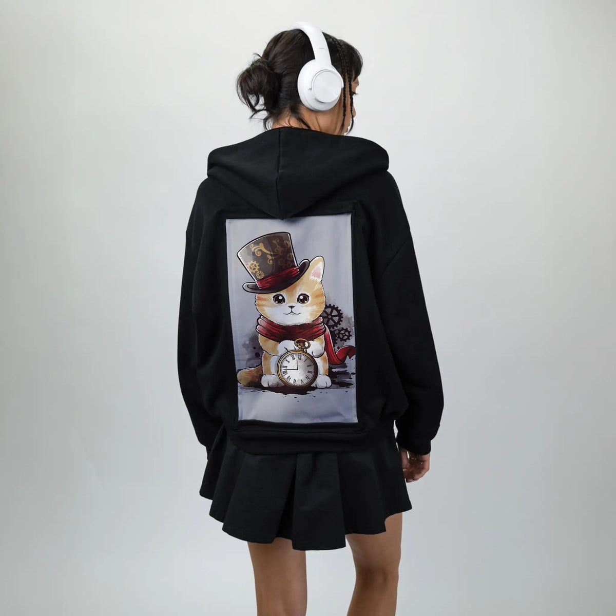 dappercat patch on female essential zip hoodie in after hours