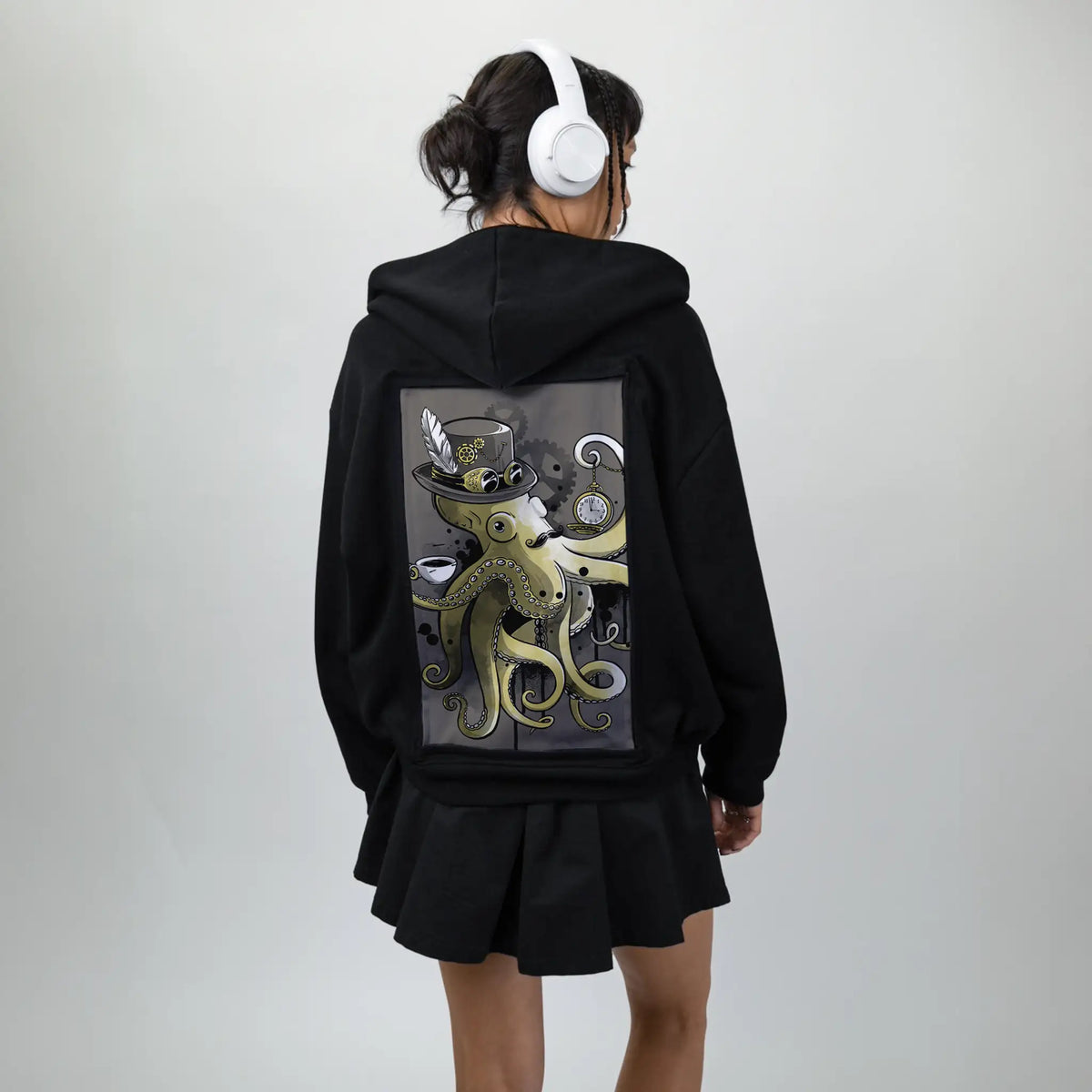 dapperoctopus patch on female essential zip hoodie in after hours