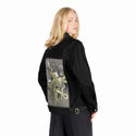 dapperoctopus patch on female og denim jacket in raven