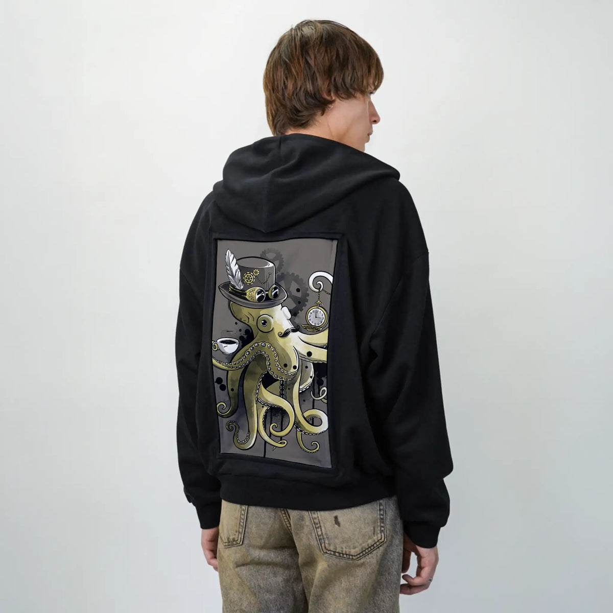 dapperoctopus patch on male essential zip hoodie in after hours