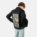 dapperoctopus patch on male og denim jacket in raven