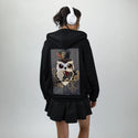 dapperowl patch on female essential zip hoodie in after hours