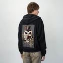 dapperowl patch on male essential zip hoodie in after hours