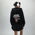 darkcoffee patch on female essential zip hoodie in after hours