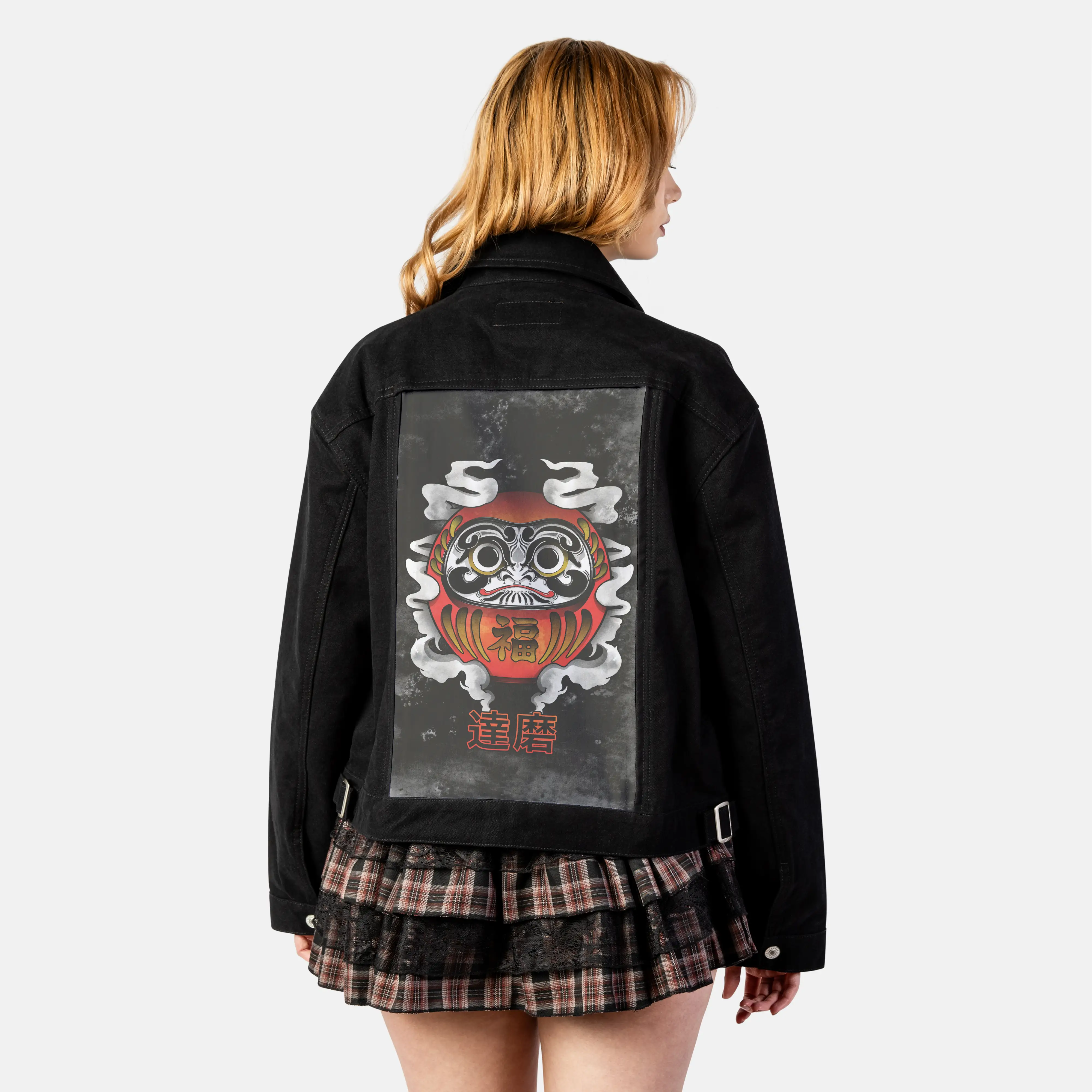 darkdaruma patch on female atelier canvas jacket in nightfall