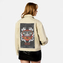 darkdaruma patch on female atelier canvas jacket in tan