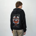 darkdaruma patch on male essential zip hoodie in after hours