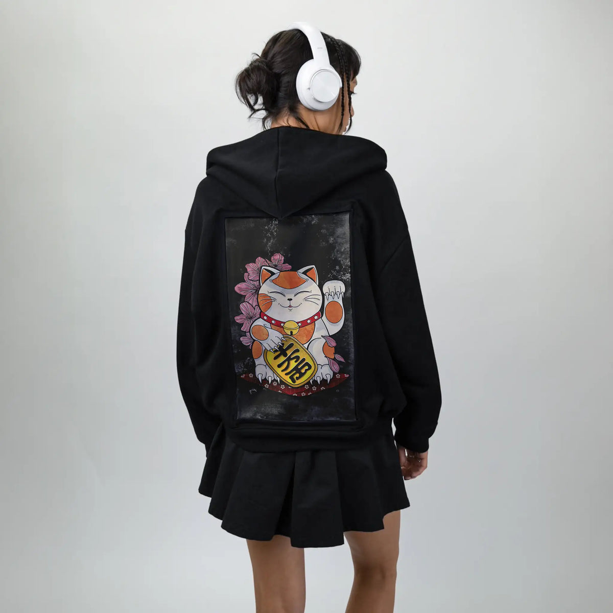 darkluckycat patch on female essential zip hoodie in after hours