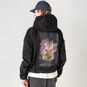 darkluckycat patch on male retro cord hoodie in onyx