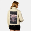 darknesscore patch on female atelier canvas jacket in tan