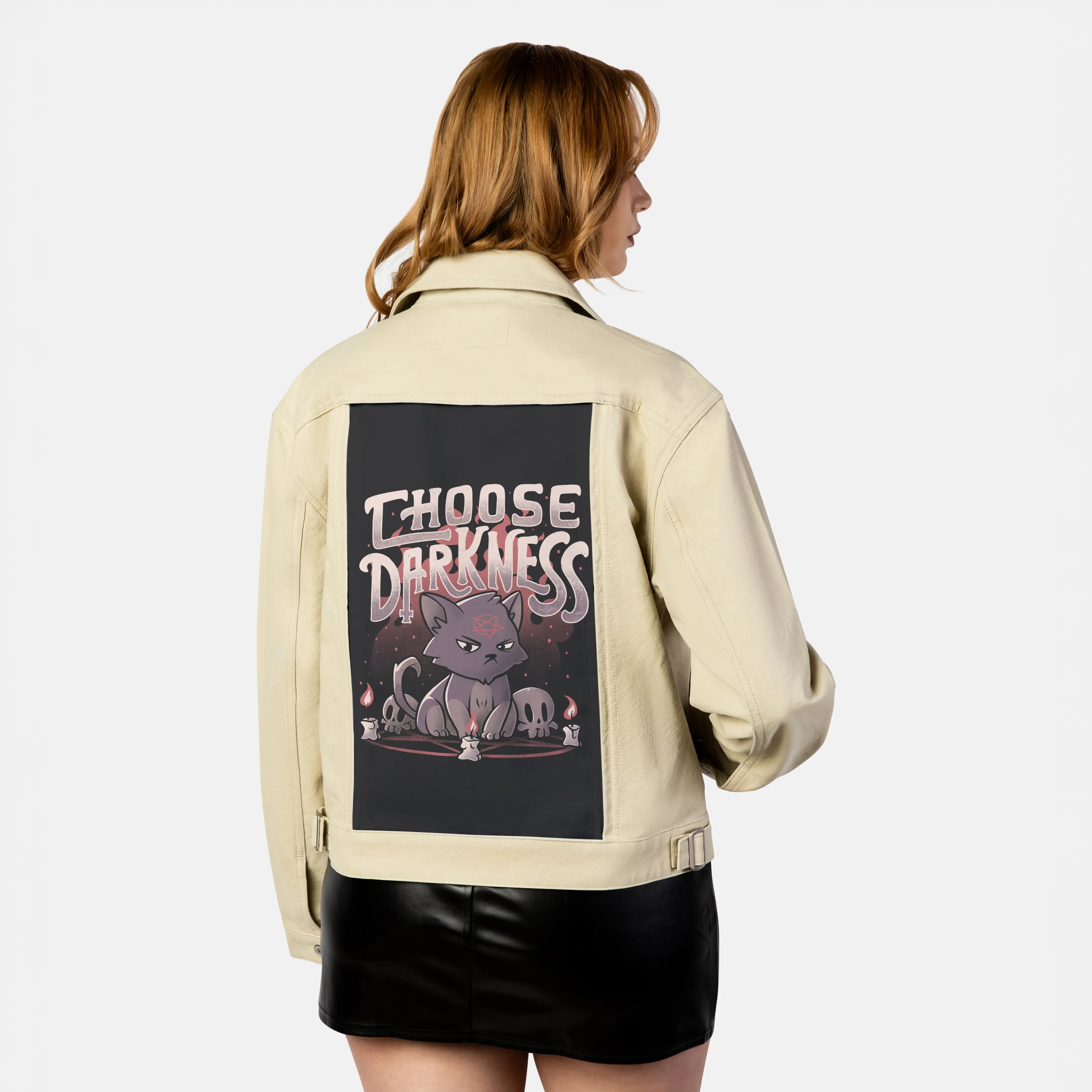 darknesscore patch on female atelier canvas jacket in tan