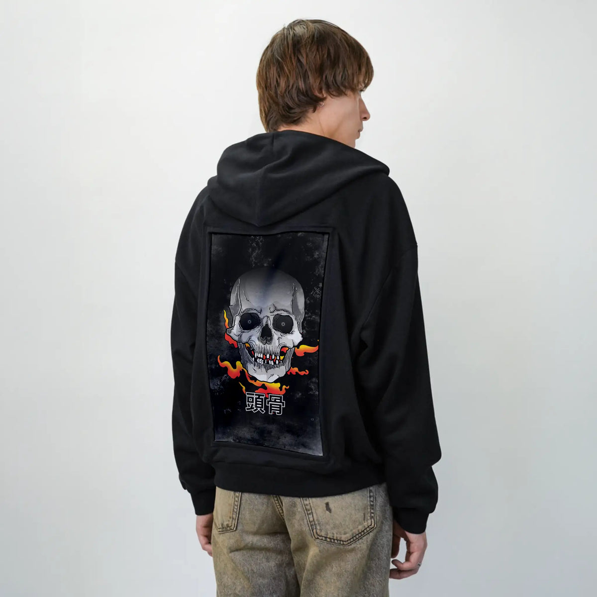 darkyokai patch on male essential zip hoodie in after hours