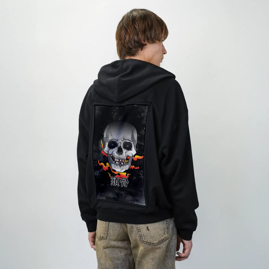 darkyokai patch on male essential zip hoodie in after hours