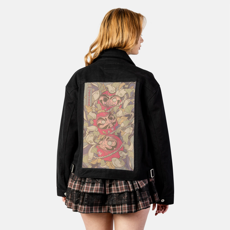 darumatrio patch on female atelier canvas jacket in nightfall