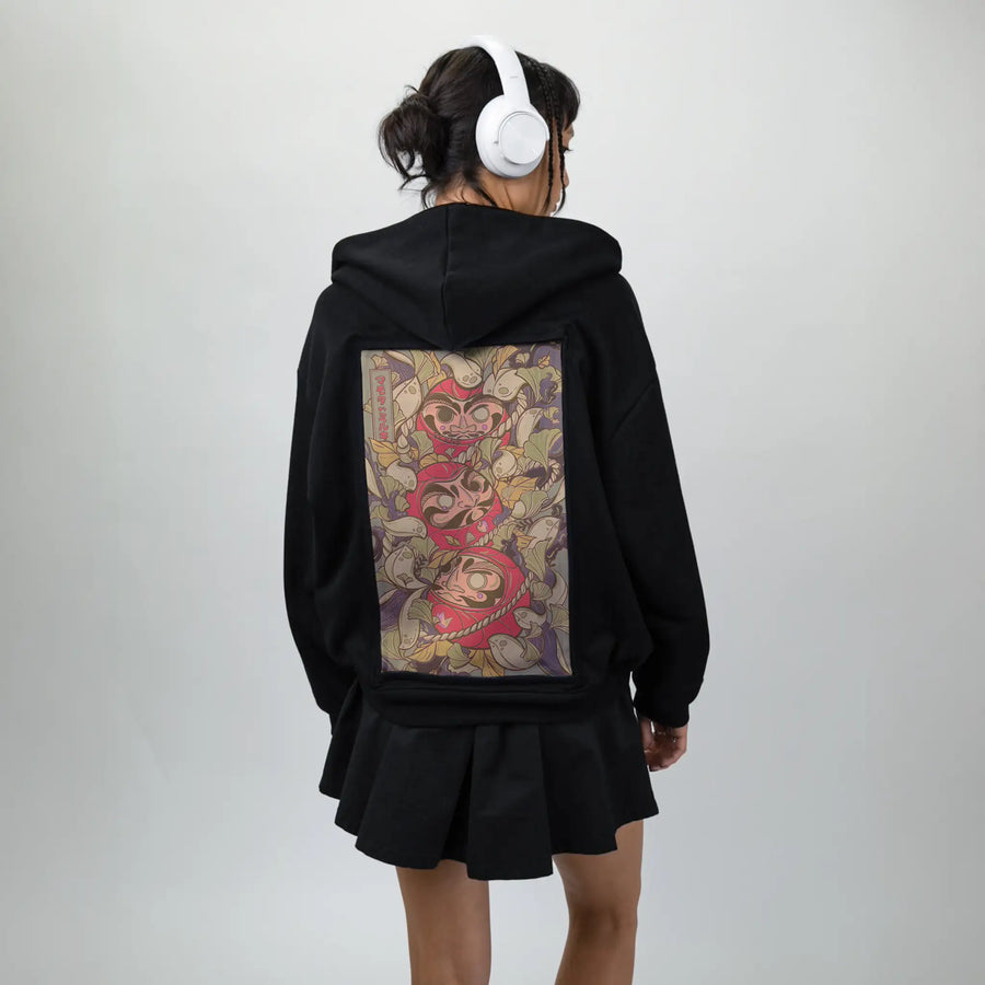 darumatrio patch on female essential zip hoodie in after hours