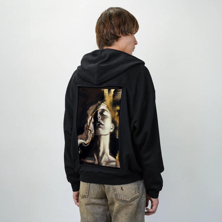 daughterofjoy patch on male essential zip hoodie in after hours