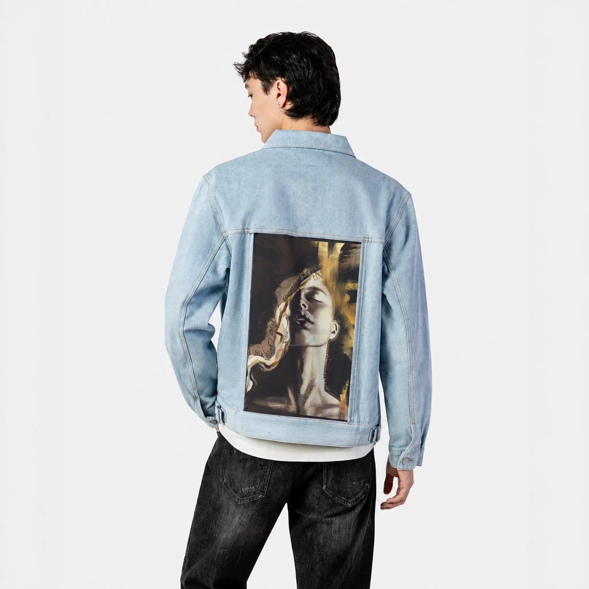 daughterofjoy patch on male og denim jacket in oceanside