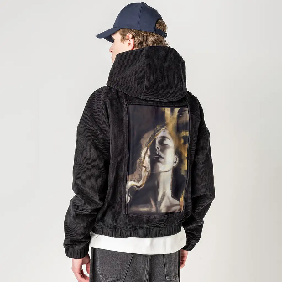 daughterofjoy patch on male retro cord hoodie in onyx
