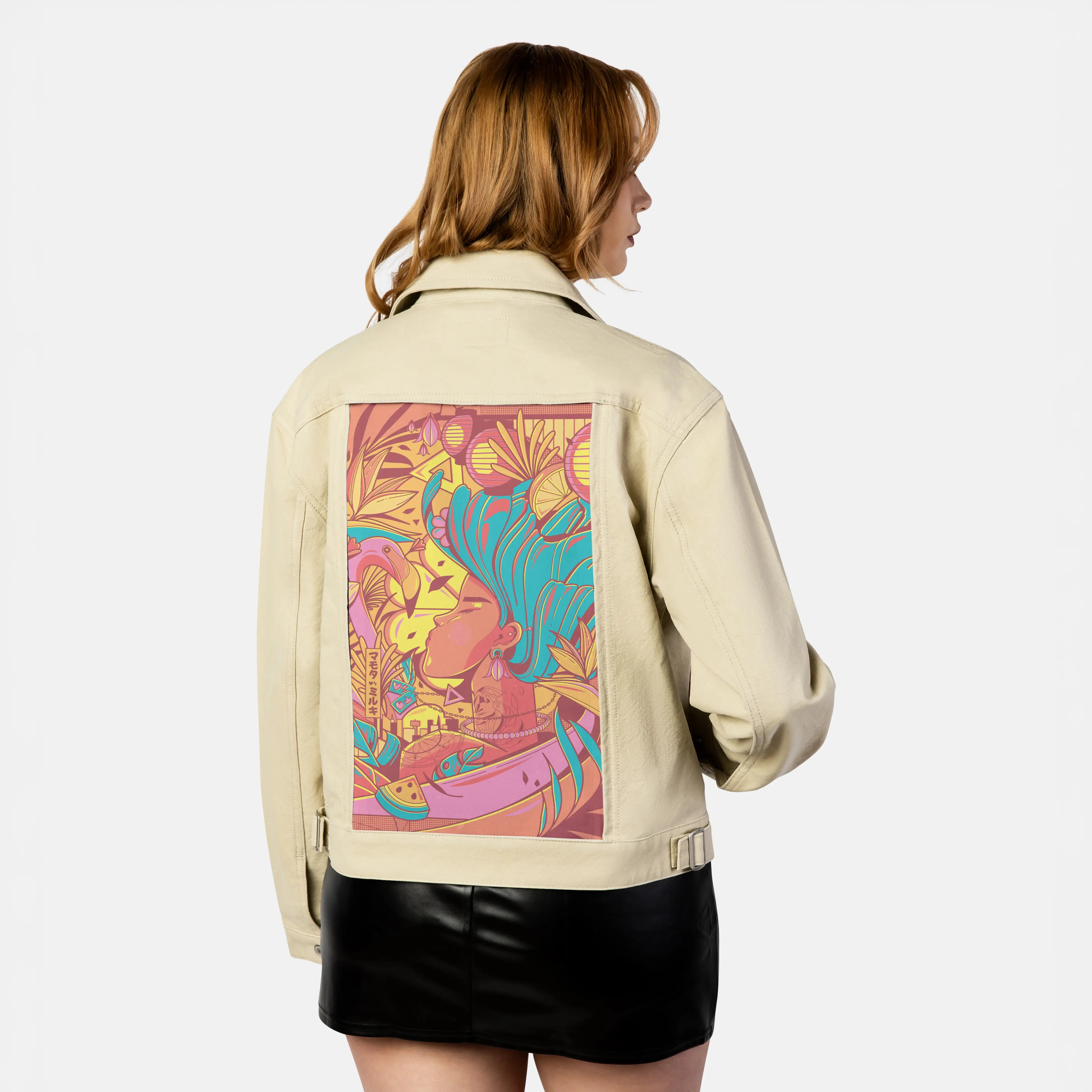daydream patch on female atelier canvas jacket in tan