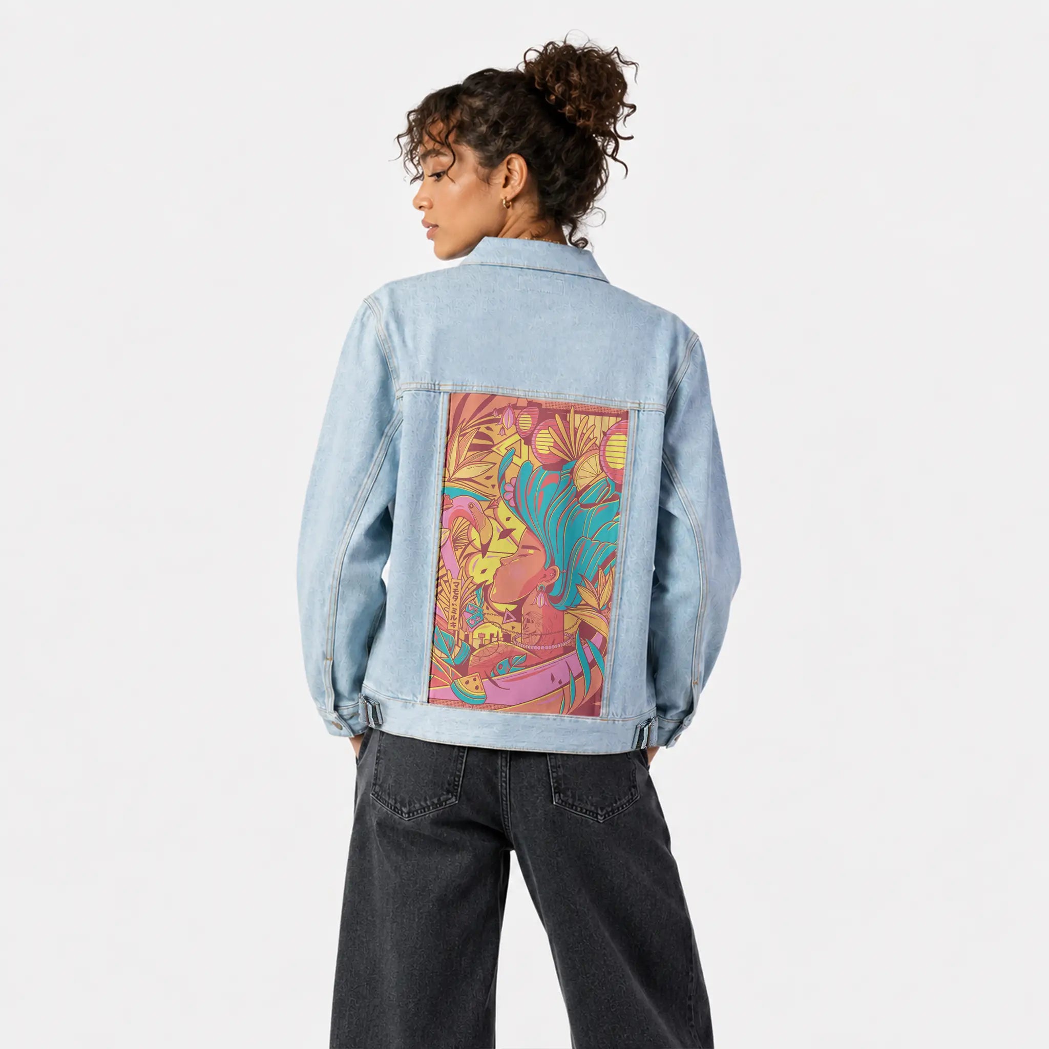 daydream patch on female og denim jacket in oceanside