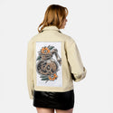deadbeforedecaf patch on female atelier canvas jacket in tan
