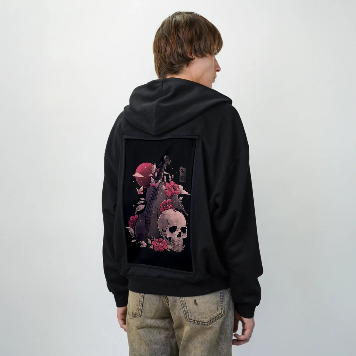 deathandmusic patch on male essential zip hoodie in after hours