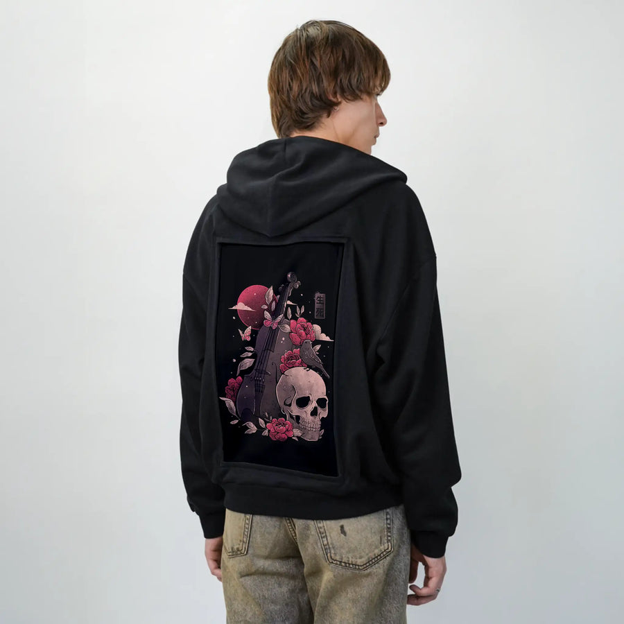 deathandmusic patch on male essential zip hoodie in after hours
