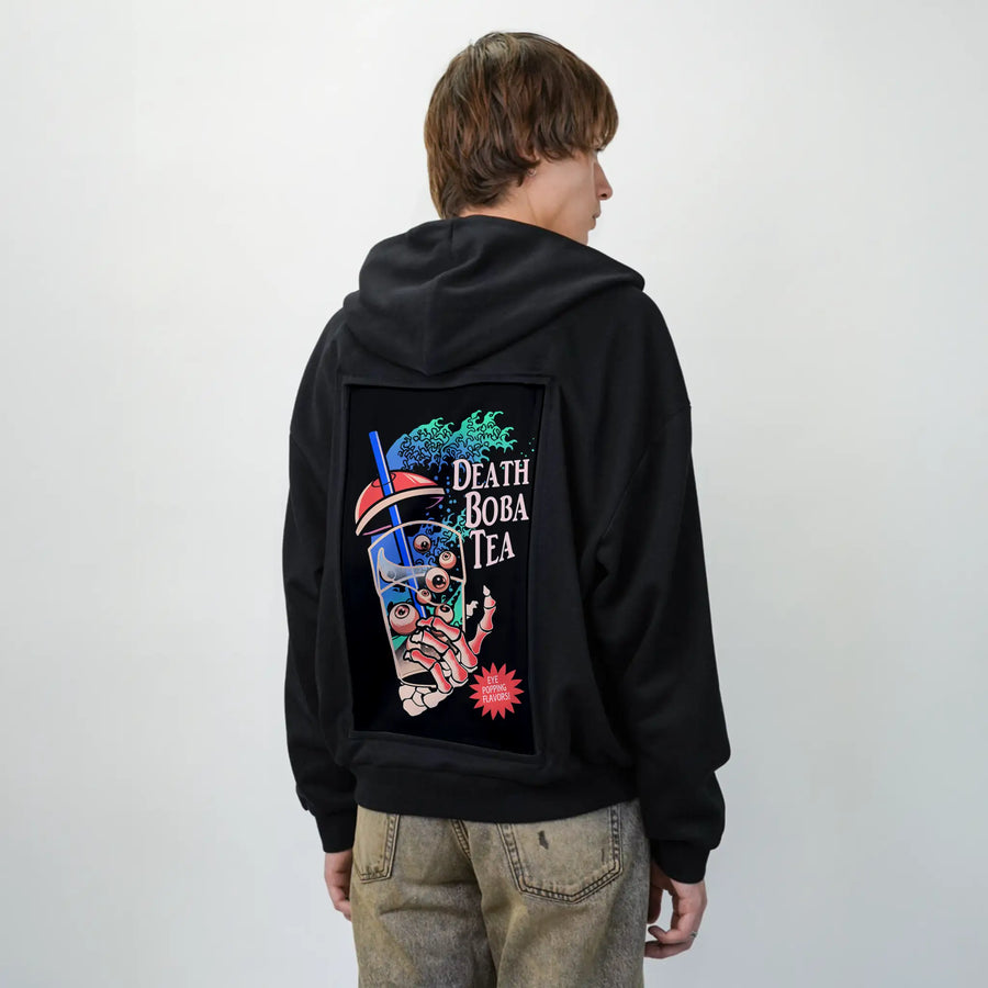 deathbobatea patch on male essential zip hoodie in after hours