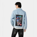 deathbobatea patch on male og denim jacket in oceanside