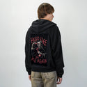 deathcall patch on male essential zip hoodie in after hours