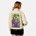 deathcats patch on female atelier canvas jacket in tan