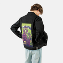 deathcats patch on male og denim jacket in raven