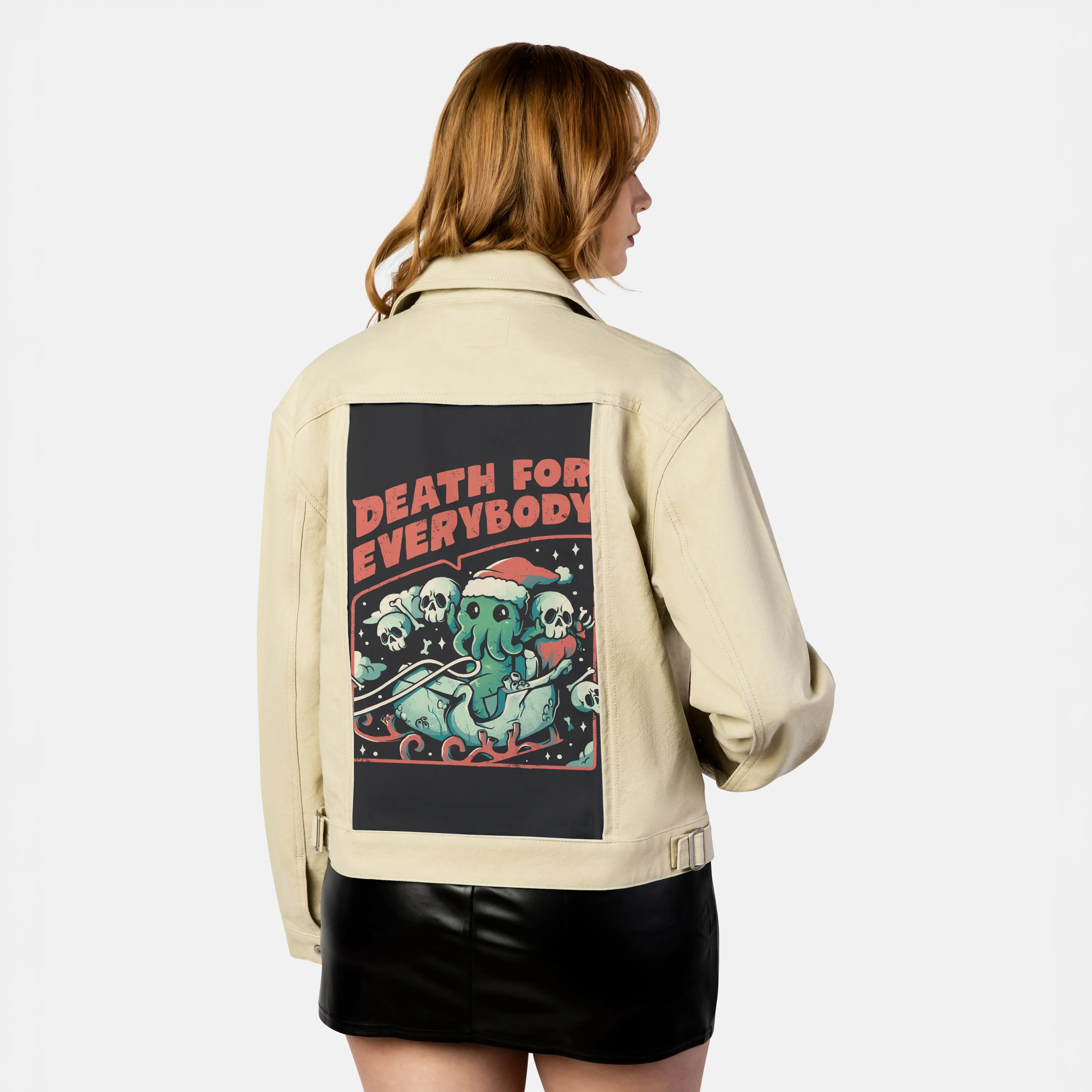 deathforeverybody patch on female atelier canvas jacket in tan
