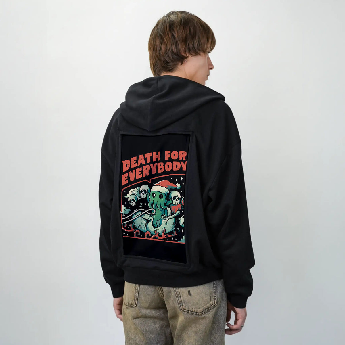 deathforeverybody patch on male essential zip hoodie in after hours